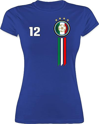 Shirt Damen - Fußball EM WM - 12. Mann Italien Mannschaft - M - Royalblau - fußball-Fanartikel italienisches Tshirt Frauen eu Fussball 2024 t-Shirt Fussball-wm italientrikot für Frau
