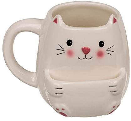 Tazza da caffè a forma di gatto con scomparto per biscotti, tazza da caffè, trasparente