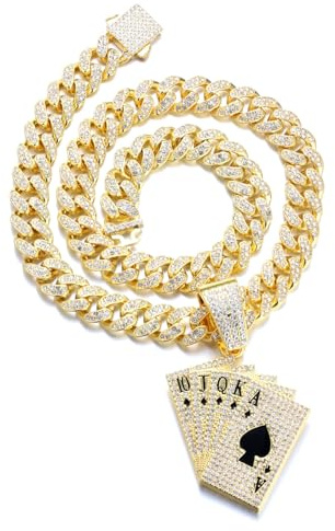 HALUKAKAH Collier Pendentif Plaqué Or 18K pour Hommes - Plus 1000 Diamants - Chaîne Maillons Cubains - Pendentif Tisonnier avec Diamants Groupés - Style Hip-Hop - Livré avec Boîte-Cadeau
