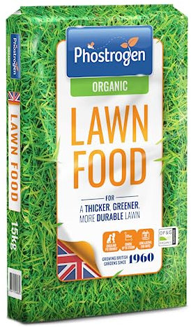 PHOSTROGEN Organic Lawn Food, 15kg - Long Lasting Balanced Organic Lawn Feed - for a Thicker, Greener and More Durable Lawn - Growing Season and Autumn Feed - Lawn Nutrition - Garden Care