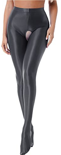 iEFiEL Topmodisch Damen glänzende Strumpfhose Blickdichte Silk Strumpfhosen Tanzstrumpfhose 70den Strümpfe Frauen Shaping Socken Öl Socken Shiny gr. M-XL X Dunkelgrau Ouvert M