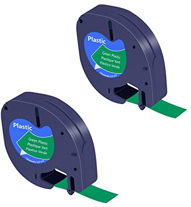 Cruxer Compatible con Dymo Letra tag cinta de etiquetas Letra Tag 91224 S0721690 texto negro sobre verde 12 mm x 4 m cinta de escritura de repuesto para Dymo LT-100H LT-100T XR QX dispositivo de