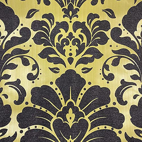 Lime Green Damask Wallpaper - Blown Vinyl Black Silver Shiny Glitter Textured Classic