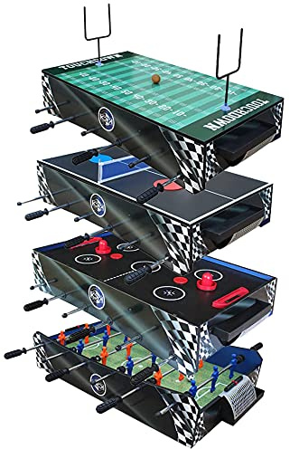KICK Convoy 40 4-in-1 Mini Tabletop Multi Game Table – Foosball, American Football, Push-Hockey and Ping Pong