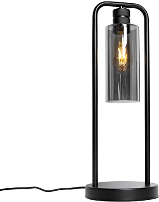 Qazqa Modern Tischleuchte mit Glas, Tischlampe - Stavelot - Schwarz mit Rauchglas, max. 40W, Geeignet für LED, 54cm, Ideal als Schlafzimmerlampe und Wohnzimmerlampe
