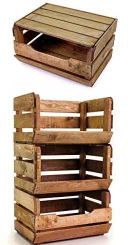 Holzfee Stapelkisten Obst Gempse Kartoffeln Allzweck Küche/Kiste Holz imrägniert 4-er Set/oben mit Deckel