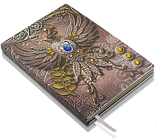 Phoenix läderjournal anteckningsbok – 3D handgjord vintage fenix-tidskrifter resedagbok med fodrat papper, cool läder, skissbok, skrivjournaler, fenixpresent för kvinnor och män och nördig (A5, rosa)