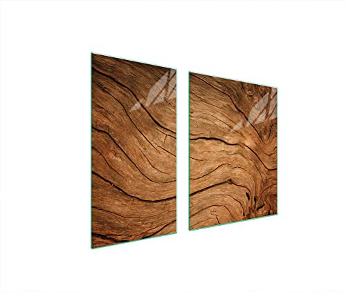 DarHaus Herdabdeckplatten 90x52 cm 2-Teilig Ceranfeldabdeckung Induktion Herdschutz Spritzschutz Glasplatte Deko Schneidebrett, Gehärtetes Glas, Holz Braun