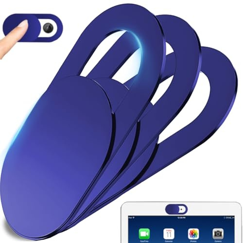 Retoo Lot de 3 caches pour Webcam avec Slider Ultra Fin 0,6 mm pour protéger la Vie privée pour Webcam, Ordinateur, PC, Tablette et Smartphone, Bleu, 18,5 x 9 x 3 mm