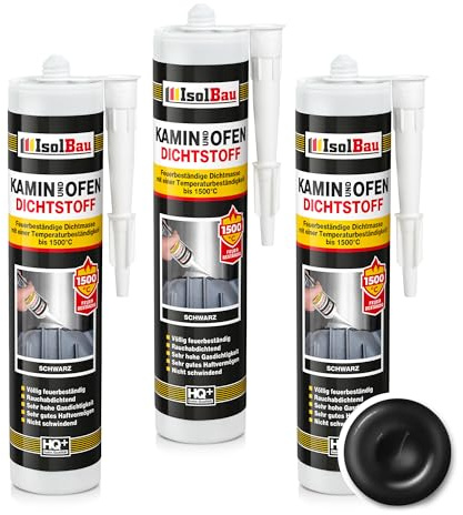 Isolbau Kamin & Ofen Dichtstoff - Feuerbeständige Dichtmasse bis 1500 °C - Für Reparatur & Füllung von Rissen in Kaminen & Öfen - Schwarz, 3 x 300 ml Tube