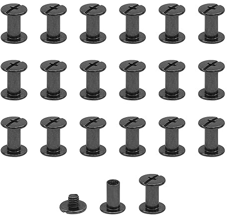 JJWNMLL Lot de 20 vis Chicago M5x10mm Chicago Vis de reliure Chicago Rivet à clous en métal Vis Chicago à tête cruciforme pour ceinture en cuir Bricolage Livre de scrapbooking - noir brillant