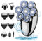 Rasoir Electriques Hommes, 5 in 1 Rasoirs Rotatives, IPX7 Étanche Rechargeable Sec et humide Rasoir Ensemble à tête chauve Rasoir Nez Ave écran LED et Brosse pour le Visage