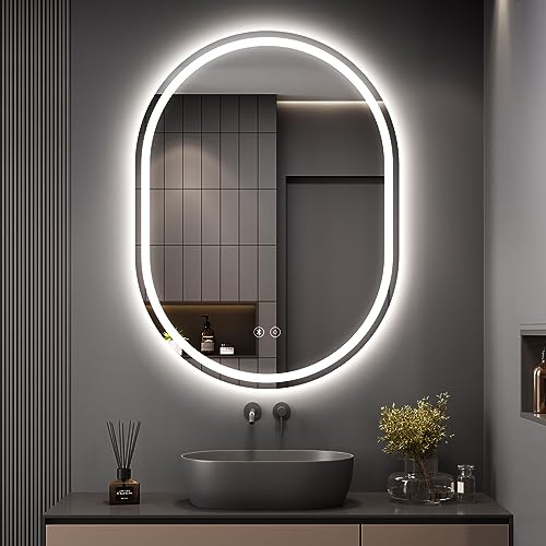 Dripex Badspiegel mit Beleuchtung Led Spiegel mit Bluetooth-Lautsprecher und Touch-Schalter, Dimmbar, 3 Lichtfarbe Einstellbare Badezimmerspiegel mit Beleuchtung, Beschlagfrei Oval 60x80 cm