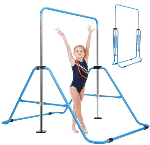 GoDyna Gymnastics Bars,Horizontal Bar,Expandable Training Bar Adjustable Height 84-137cm Gymnastics Equipment for Home Girls (Blue)