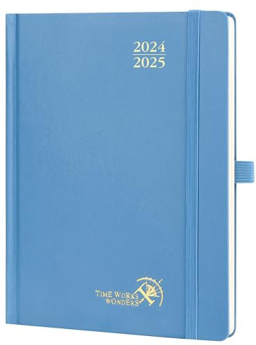 POPRUN Kalender 2025 Buchkalender (Aug.2024-Dez.2025) Hardcover, ca. A5 (22 x 16,5 cm), 17-Monate-Terminplaner, Wochenplaner 2025 mit Zertifiziertem Papier - Dunstblau