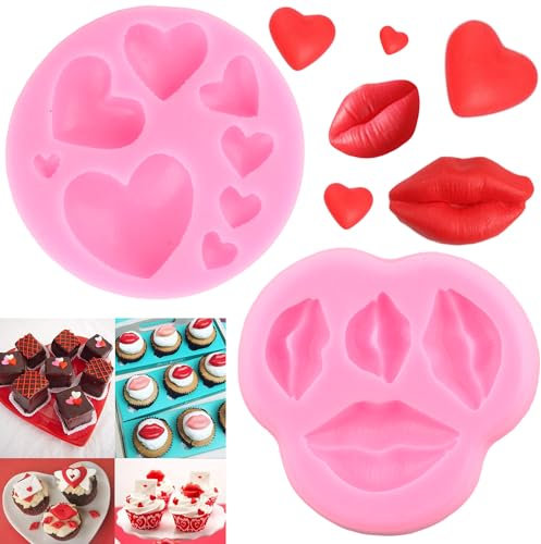RFGHAC Molde de silicona con forma de corazón para fondant, diseño de labios, beso de chocolate, para el día de San Valentín, boda, decoración de pasteles, decoración de cupcakes, caramelo, chocolate,