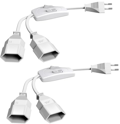 Eurostecker Verlängerung mit Schalter 2 Stück, Eurostecker Verteiler, PABANCE Euro-Verlängerung Euro-Stecker Typ C (Gerade) an Euro-Buchse, Eurostecker Verlängerung Kabel Weiß