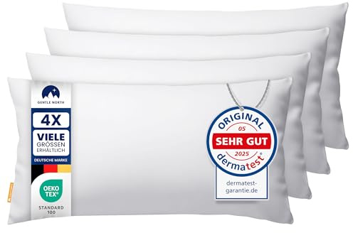 Gentle North Kopfkissen (40x80 cm groß) - 4er Set Kissen für Bett und als Dekokissen - Mit Reißverschluss für Füllung - Sofakissen - Zierkissen für Couch und Sofa - Ökotex - Waschbar bis 60° - Weiß