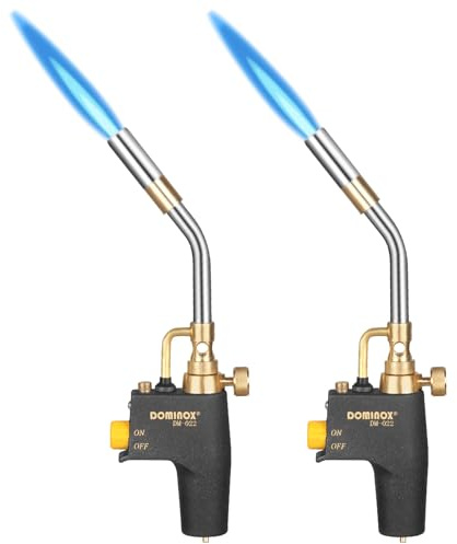 DOMINOX Confezione da 2 torce a propano ad alta intensità, torcia a gas per propano, MAP e MAPP, testa per accensione, barbecue, illuminazione, saldatura