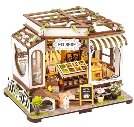 HJBHDOLL DIY Puppenhaus Miniatur Kit 1:24 Maßstab Modell mit Möbeln LED Lichter Holz Puzzle Hände Handwerk für Erwachsene Kinder Teens Geburtstag Geschenk (Zoohandlung)