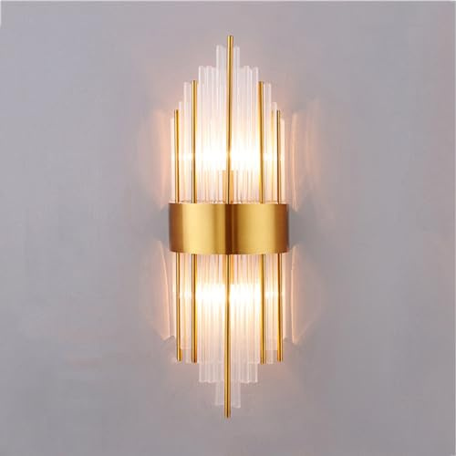 Theopractick Modern Crystal Sconce Lights - Indoor Wall Lighting for Living Room and Bedroom Hallway (Golden)