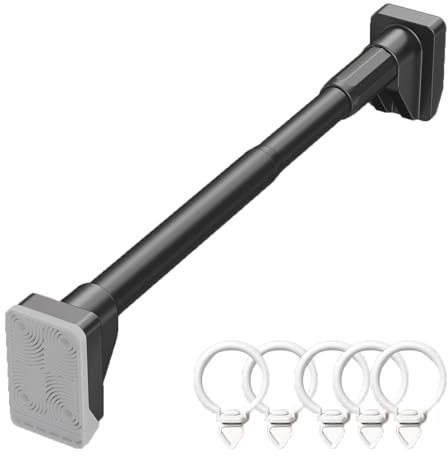 Bastone Armadio Appendiabiti Binari Estensori per Tende in Acciaio Inox con Ganci, Barra Porta Abiti Antiscivolo per Guardaroba, Kit di Supporto per Armadio Multiuso per Dormitorio(Style1,50-75cm (19.