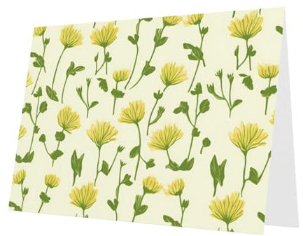 10 Blatt gelbe Chrysanthemen-Urlaubskarten, roter Umschlag, geeignet als Hochzeitstag und Party-Einladungskarten