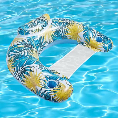 Ajuanbazha Bouées Gonflables pour Adultes, Hamac Flottant Gonflable 4 en 1 Polyvalent, Pliable et Ultraléger pour Piscine, Plage et Jardin (Bleu Jaune)