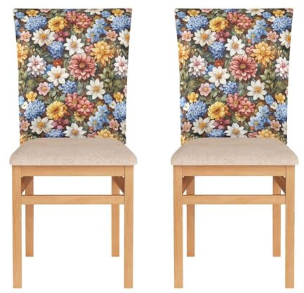 KLL Set di 2 coprisedie per sedie da cerimonia e sala da pranzo, antipolvere, facili da mettere e togliere, con fiori primaverili, dalie, narcisi, giacinti marroni