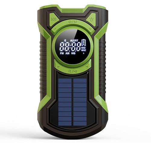 Cymwer Solar Emergency Weather Radio, Waterproof Hand Crank AM/FM/NOAA Weather Radio 5000mAh Bluetooth-Compatible5.3 Phone Charger LED Flashlight SOS Alarm for Camping Hiking Tents
