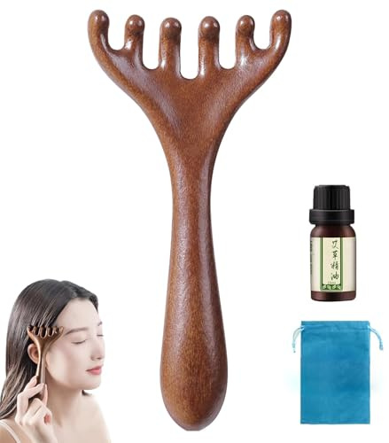 Six-Claw Meridian Massage Comb, Saludea Meridian Comb, Kopfhaut Massagekamm Holzkamm, Meridian Kamm Mit Langem Griff, Kopfhautmassagekamm, Massagebürste Holz für Kopf, Gesicht, Hals (1)