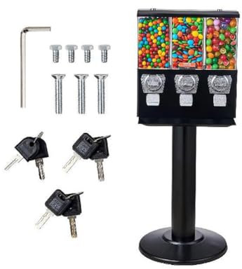 Triple Compartment Candy Vending Machine, Coin Operated with Easy Access Cash Tray, Ideal for Home, Game, and Retail Stores