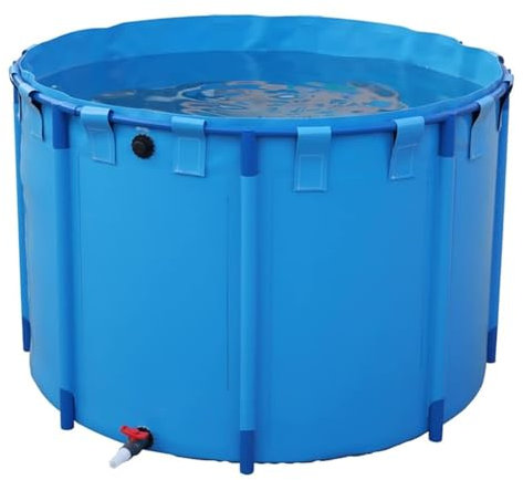 Extra Large Round Canvas Fish Pond Pool - Above Ground Framed Swimming Pool, Flexible PVC Liner, Koi/Goldfish Aquarium Tank, Blue, 1.8x0.8m, Durable Outdoor Water Garden