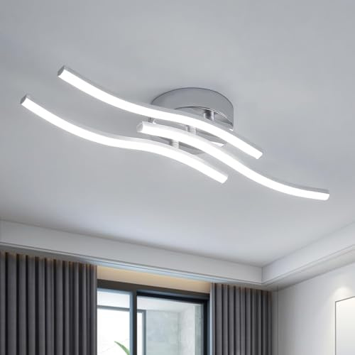 Dorlink Modern Led Ceiling Light, 3 Built-in Wave Led Boards Design Ceiling Lamps, 18W 6500k Cool White Chandelier,52cm Silver Ceiling Lighting for Living Room Bedroom Kitchen Hallway Office
