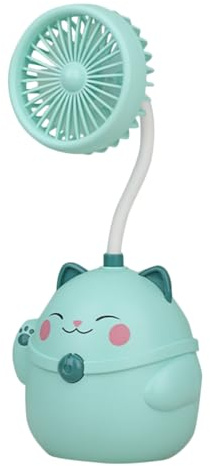 KICHOUSE Luck Cat Usb Desk Fan with Pen Holder Rechargeable Portable Small Electric Fan for Dormitory and Office for Study and Work