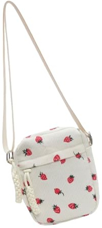 Trendige kleine Umhängetasche für Damen aus Cord Schultertasche mit süßem Erdbeer-Design für den täglichen Gebrauch Damen Umhängetasche, erdbeere, One Size