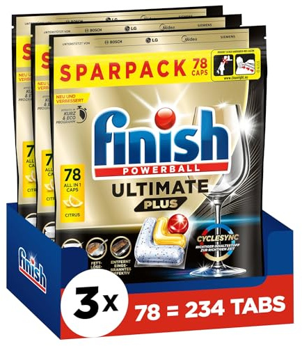 Finish Ultimate Plus Citrus Spülmaschinentabs - Geschirrspültabs für intensive Reinigung, Fettlösekraft und Glanz - Sparpack mit 234 Tabs (3 x 78 Tabs)