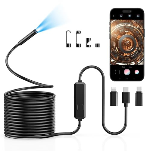 Vorth Telecamera di ispezione endoscopica, periscopio HD 1920P con 8 luci LED, telecamera di ispezione a serpente semirigida da 10 m, IP67, impermeabile, boroscopio da uomo, gadget per iOS e Android