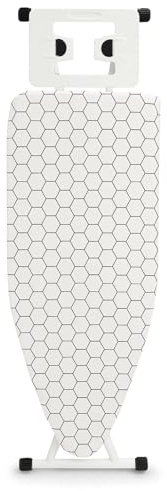CROWNSHOP Ironing Board Universal Adjustment Height Extra Wide Iron Board with Silicon Iron Rest Large Lightweight Large Table TopIron Board Foldable Non Slip (White Square Pattern)