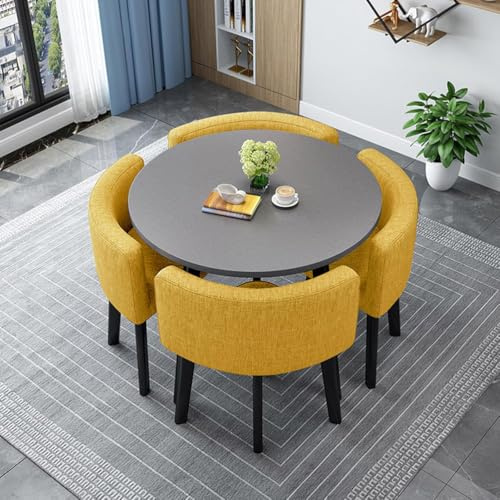 Modernes Esstisch-Set mit 4 Stühlen – robuste, quadratische und runde Küchenmöbel für 4 Personen – kompakter stilvoller Ess- und Besprechungstisch – platzsparende Lösung für Zuhause 15–90 cm