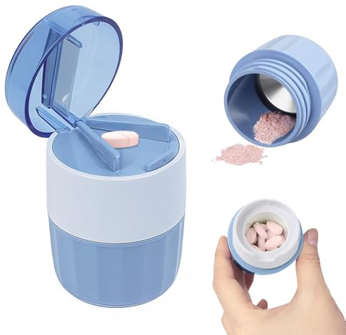 virkwuy Tablettenteiler 3 in 1 Tablettenmörser | Tablettenzerkleinerer mit Edelstahl -Mahlkopf 3 in 1 Tabletten Zerkleinern Depotfach, Geeignet Personen Schluckbeschwerden
