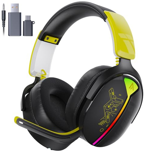 Buwnia Wireless Gaming Headset, Ps5 Headset for PC Ps5 Ps4 Switch, 2.4GHz Lossless Audio Gaming Headsets, Bluetooth 5.3 Gaming Headphone with Noise Canceling Mic & 40H Battery, RGB Light