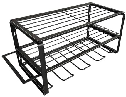 DAIMANN - Scaffalatura Porta Attrezzi da Parete in Acciaio con 4 Scomparti e Ripiani in Griglia, Pannello Portautensili da Lavoro Salvaspazio per Garage e Officina, Facile da Installare
