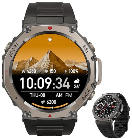 GPS Sports Smartwatch, 1.43 Orologio Smartwatch Uomo con GPS Sport, Llamadas Bluetooth, Monitor de Frecuencia Cardíaca, 170+ Modos Deportivos, Compatibile iOS e Android (Nero)