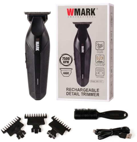 WMARK NG-1207 Recortadora de Barba y Pelo Hombre, Cortapelos Inalámbrico con Motor 7500 RPM, Cuchilla T sin Irritación, Batería 210 min, Carga USB-C, 3 Peines Guía