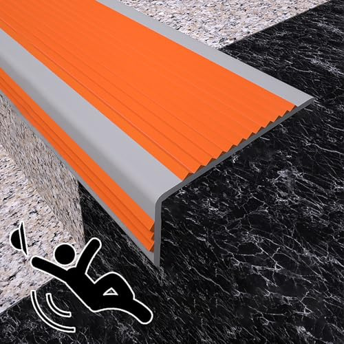 Strisce antiscivolo per gradini, Profilo Antiscivolo Bordo Scala, profilo angolare per gradini in gomma PVC, elegante protezione per scale, Adatto per Scale(Orange red gray,1m)