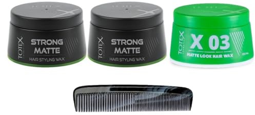 TOTEX Hårvax I Hair Styling Wax 150 ml I 3-pack I plus marmorerad fickkam I hittar du din look I (3 stycken fruktig, 2 x matt stark 1 x aqua wax grön)