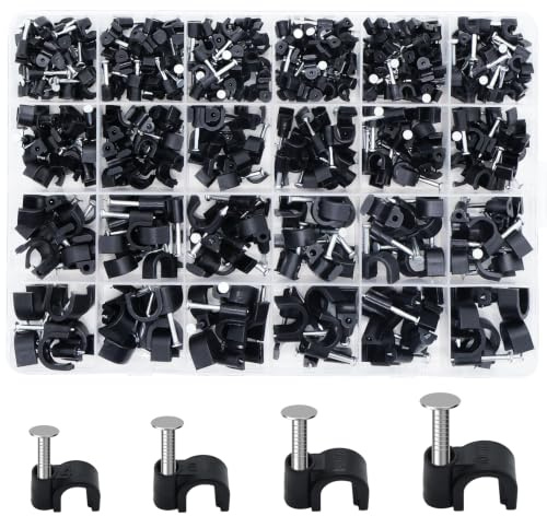 360 piezas de clips para cables negros, abrazaderas de clavos, clips para cables, clips de clavos, soportes para cables de pared, abrazaderas para cables con tornillos, clavos para cables y cuerdas