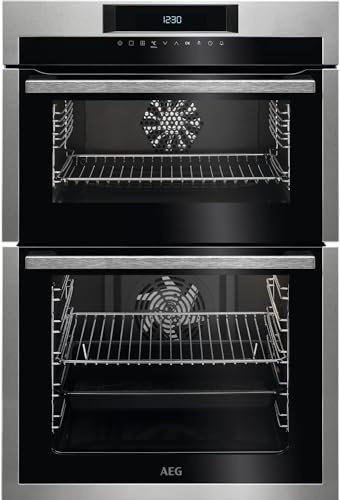 AEG 6000 SurroundCook Built-In Double Oven DCE731110M, 61L Capacity, 875x560x550 mm, Multilevel Cooking, Antifingerprint Coating, Catalytic Cleaning, LCD Display, Stainless Steel