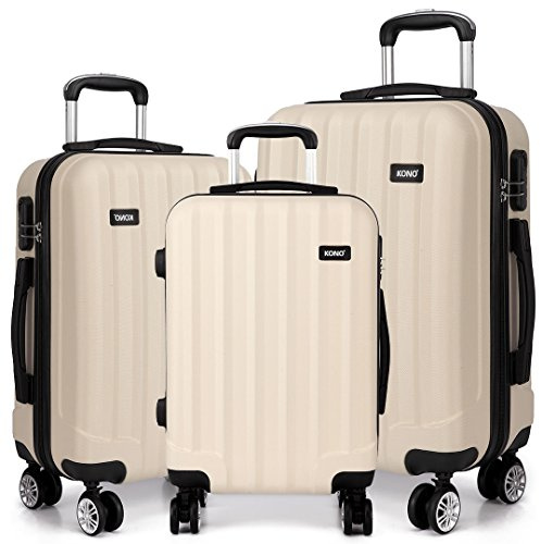 KONO Hartschale Koffer Trolley Leicht ABS 4 Räder Beige Reisekoffer Taschen Gepäck (Set)